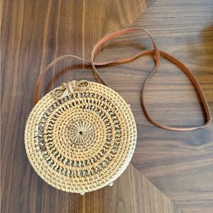 Round Woven Straw Crossbody Bag